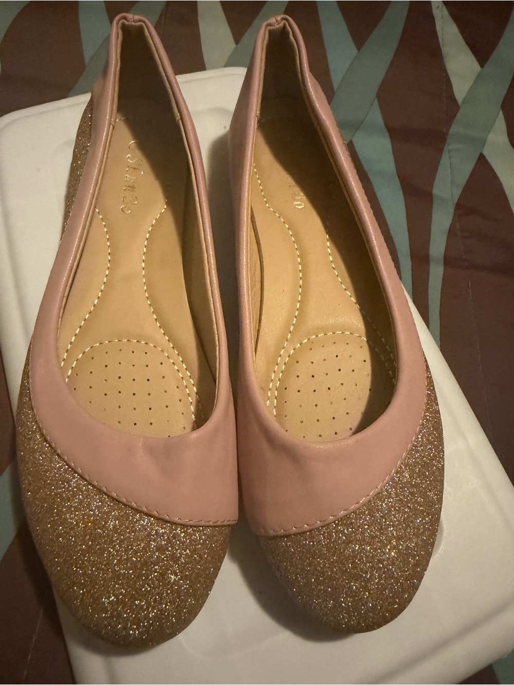 Sam & Libby Pink Ballet Flats with Gold Glitter Toe